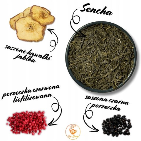 Herbata Zielona Liściasta Sencha "Letni Sad" 100g z jabłkiem i porzeczkami