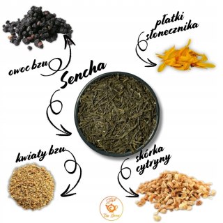 Herbata Zielona Liściasta Sencha "Primavera" 50g kwiatem i owocem bzu