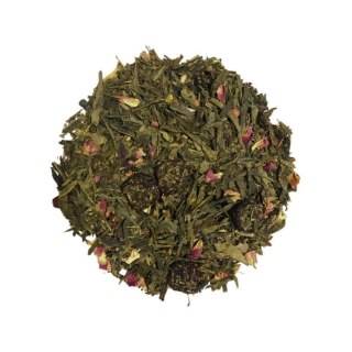 Herbata Zielona Liściasta Sencha "Sakura" 100g z wiśnią, płatkami róży