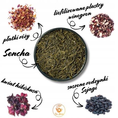 Herbata Zielona Liściasta Sencha "Winny Ogród" 100g z winogronem,hibiskusem