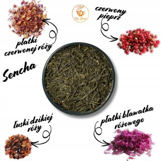 Herbata Zielona Liściasta Sencha"Róża z Iskrą" 50g z różą,czerwony pieprz