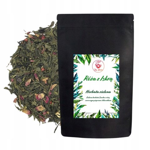 Herbata Zielona Liściasta Sencha"Róża z Iskrą" 50g z różą,czerwony pieprz